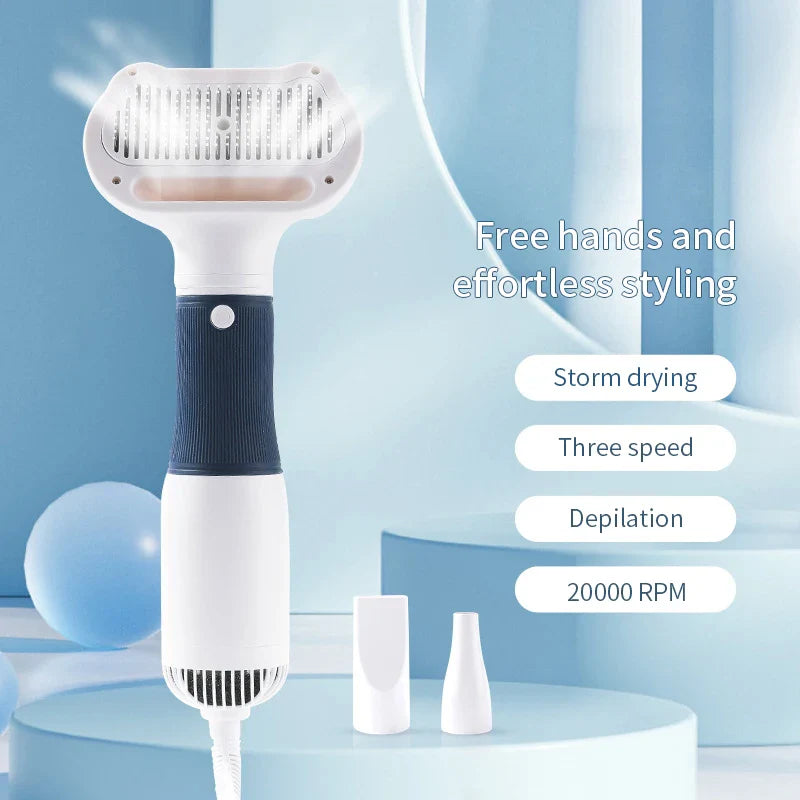 3-in-1 Pet Dryer - Quiet Dog Hair Dryer with Comb Brush | Low Noise, Adjustable Temperature for Cats & Dogs