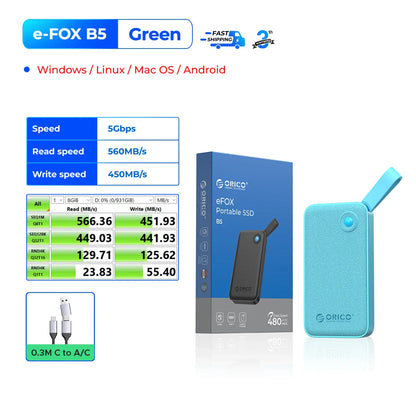 ORICO Portable USB 3.2 Gen2 External SSD for iPhone 15/Pro, Windows & Mac – Ultra Fast Lightweight Solid State Drive