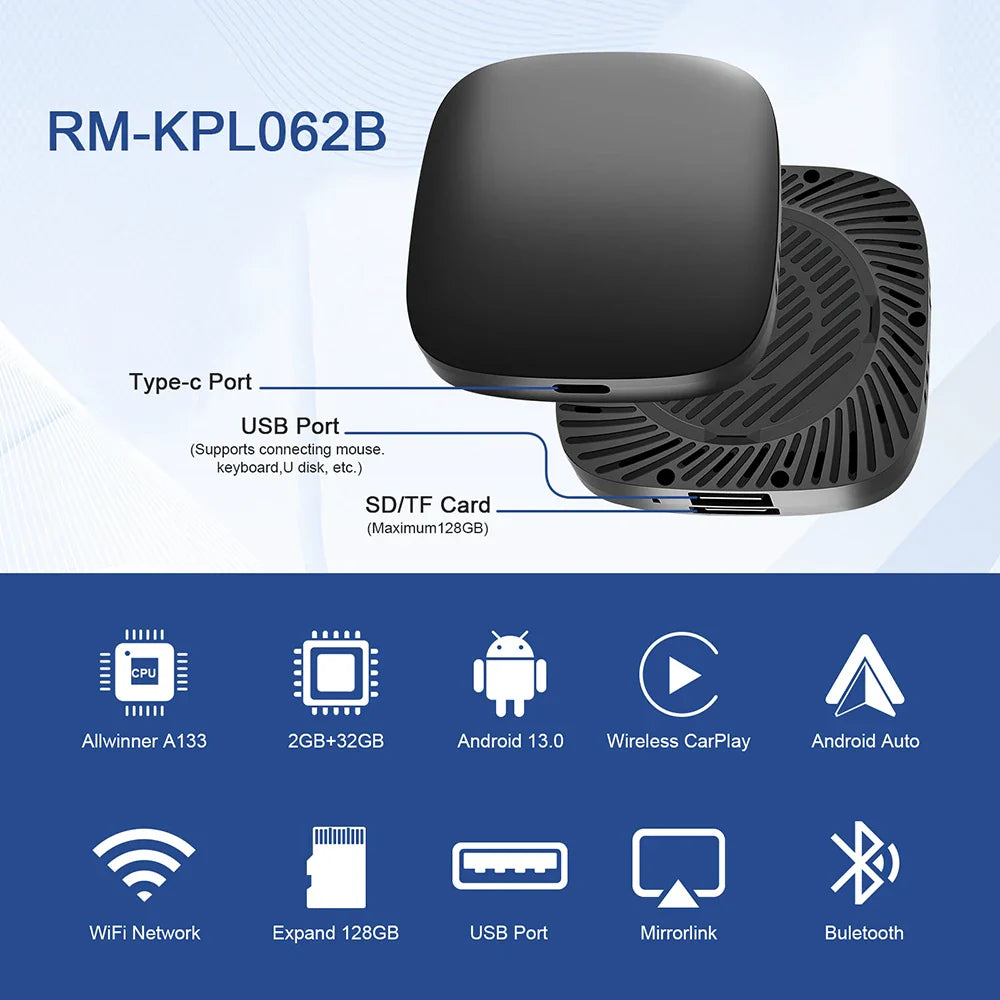 2025 CarPlay Smart AI Box — Wireless Android CarPlay & Android Auto Adapter with Netflix, YouTube & 5G WiFi