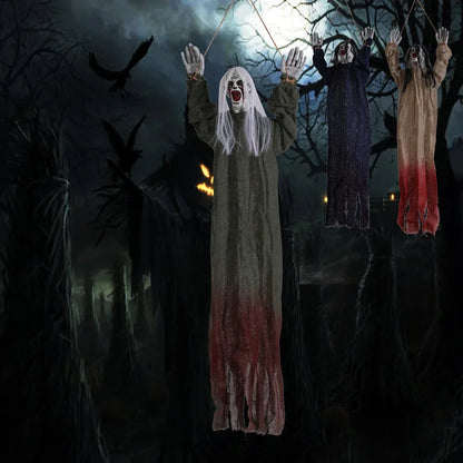 Halloween Hanging Ghost Decoration — Movable Skeleton Horror Prop with Long Hair for Haunted House and Bar 2025