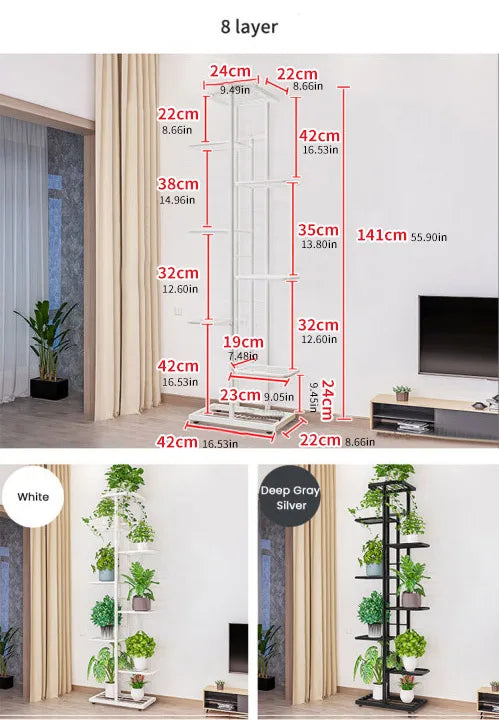 Cordlal Iron Plant Stand 6/7/8-Layer Flower Pot Holder Rack Organizer for Home Garden Decor