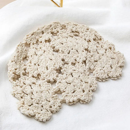Autumn Winter Knitted Beret – Hollow Lace Flower Fashion Skullies Hat for Women, Casual Bonnet Cap