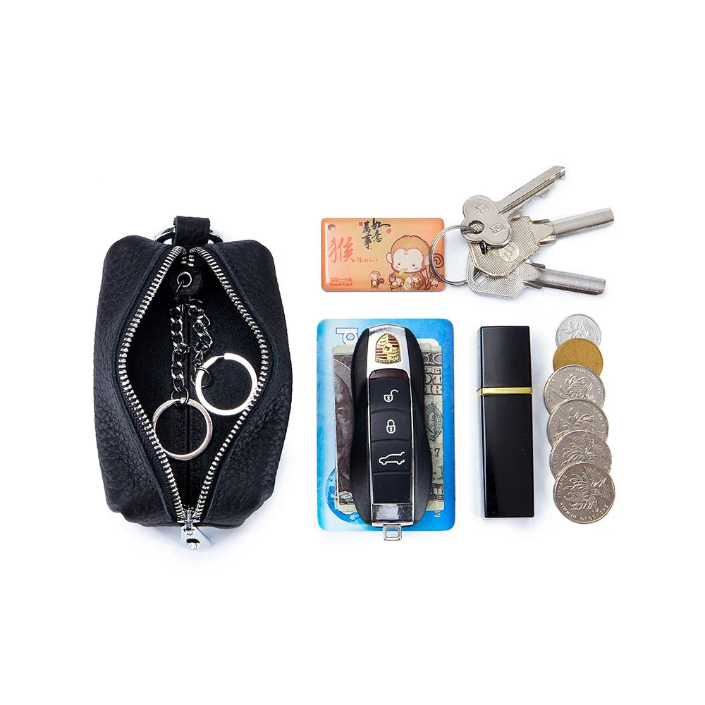 Genuine Leather Key Holder Wallet – Mini Car Key Organizer & Coin Purse with Double Keychains for Men & Women 🔑👜