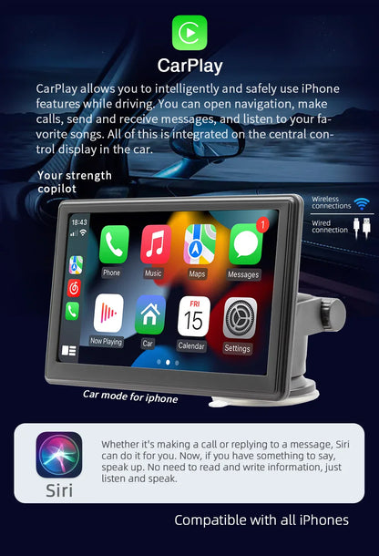 Universal 7-Inch Car Radio Multimedia Player – Wireless CarPlay & Android Auto Touchscreen with Sun Visor B500