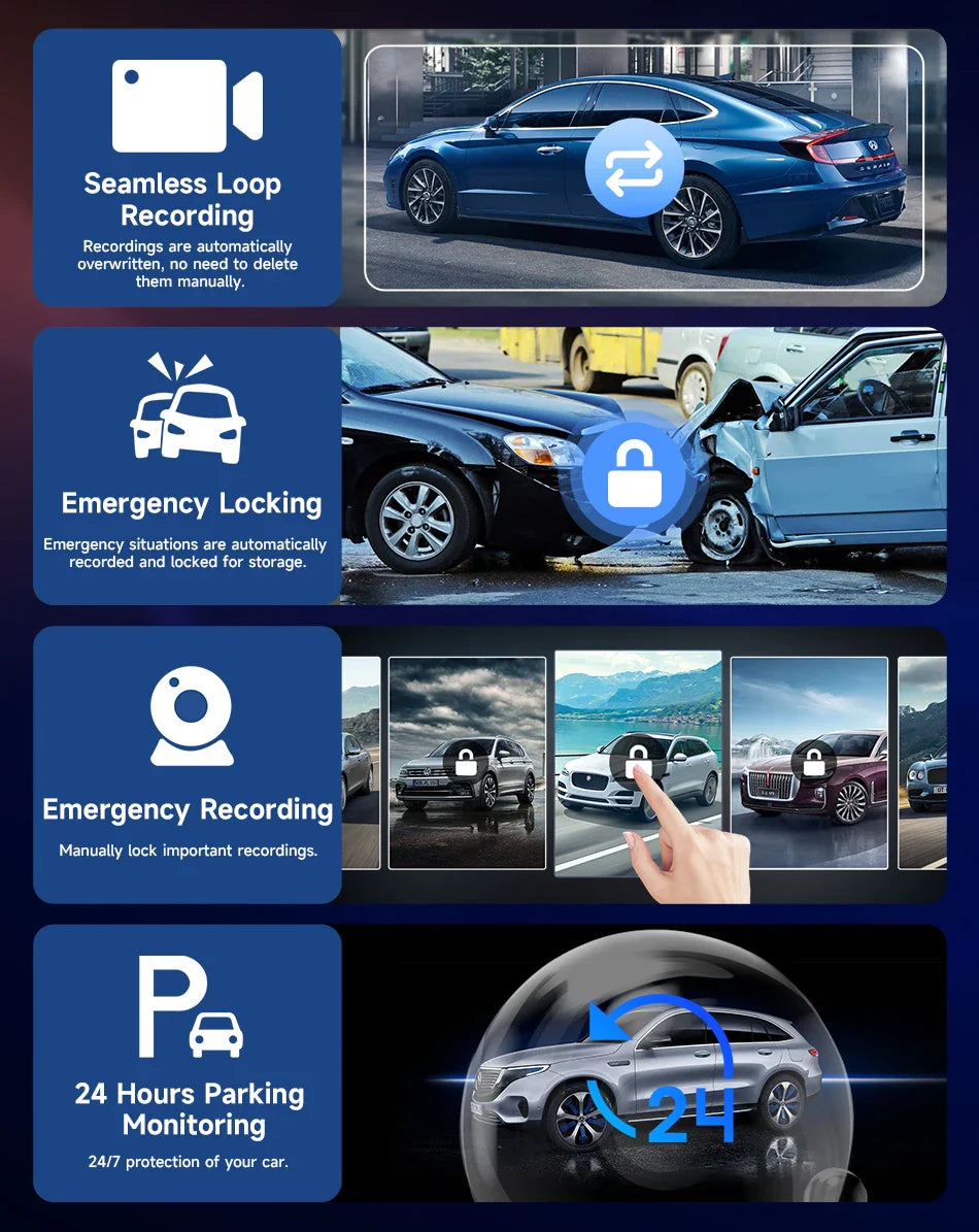 10.26'' 4K Car DVR Dashcam with CarPlay, Android Auto, Dual Lens Front 4K + Rear 1080P, Voice Control, GPS, BT, FM