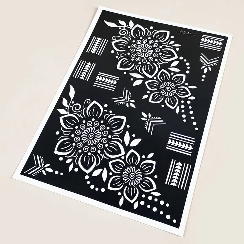 Reusable Henna Stencil Templates for Hand & Body – Floral Tattoo Stencils for Women, Weddings & Festivals Body Art Makeup Tools