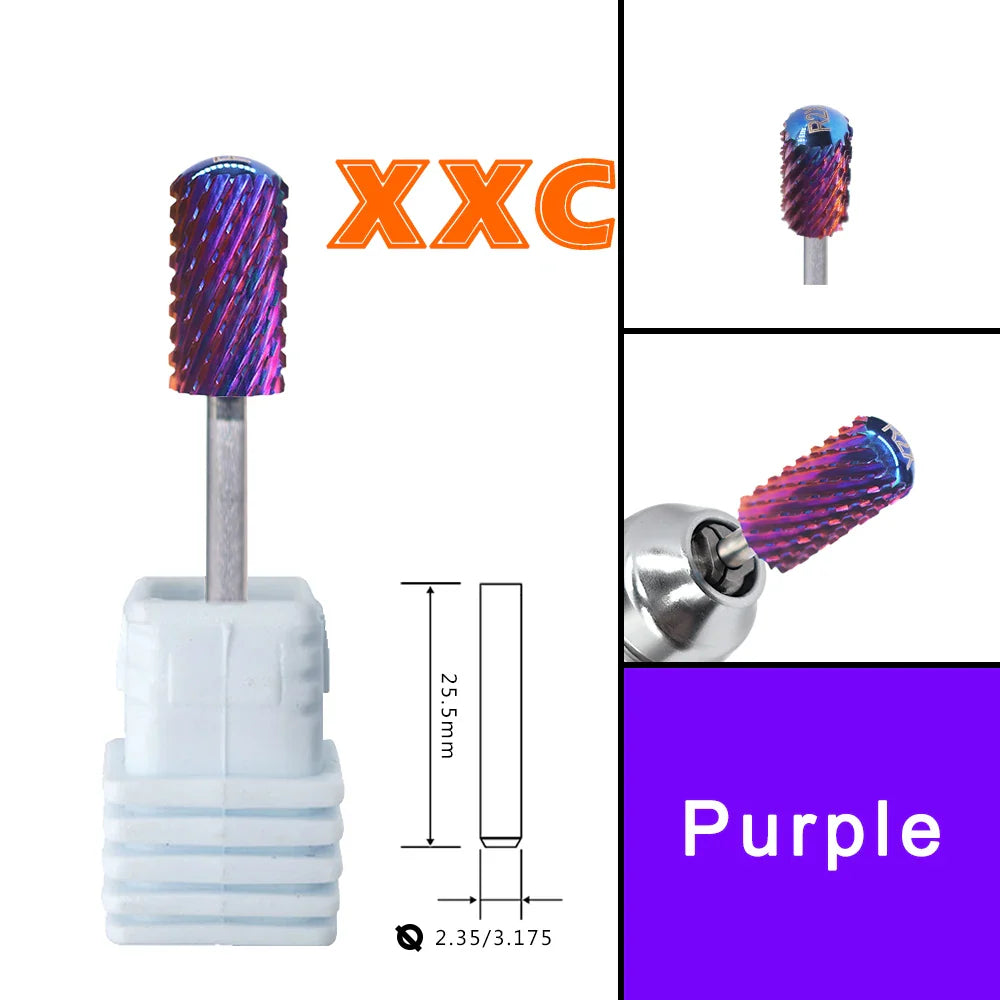 RolinStar 6.6 Purple Tungsten Carbide Nail Drill Bit – Dual-Hand Use, Large Round Top Barrel for Powder Removal