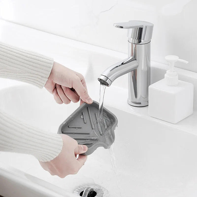 Sink Silicone Tray with Drain – Soap & Sponge Holder, Countertop Scrubber Brush Storage Rack, Kitchen Organizer