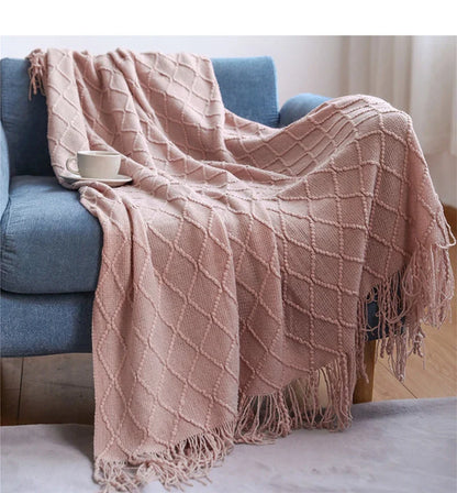 White Boho Throw Blanket – Textured Chunky Knitted Vintage Luxury Bedspread, Sofa Cover Manta Para Sofá