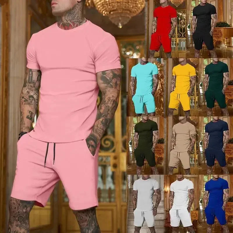 Men's Summer Sports Suit - Breathable T-Shirt & Shorts Two-Piece Casual Outdoor Tracksuit Set