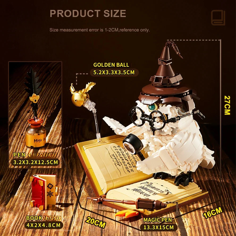 Magical World Owl Doctor Building Blocks — Magic Book & Light Animal Bird Model Toy for Boys, Kids’ Assembly & Christmas Gift