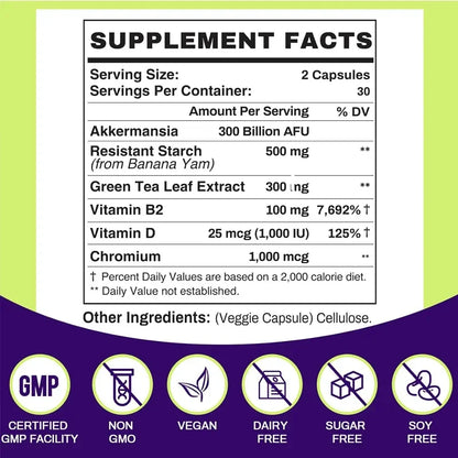 300 Billion AFU Akkermansia Muciniphila Probiotic – Live Digestion Support Supplement