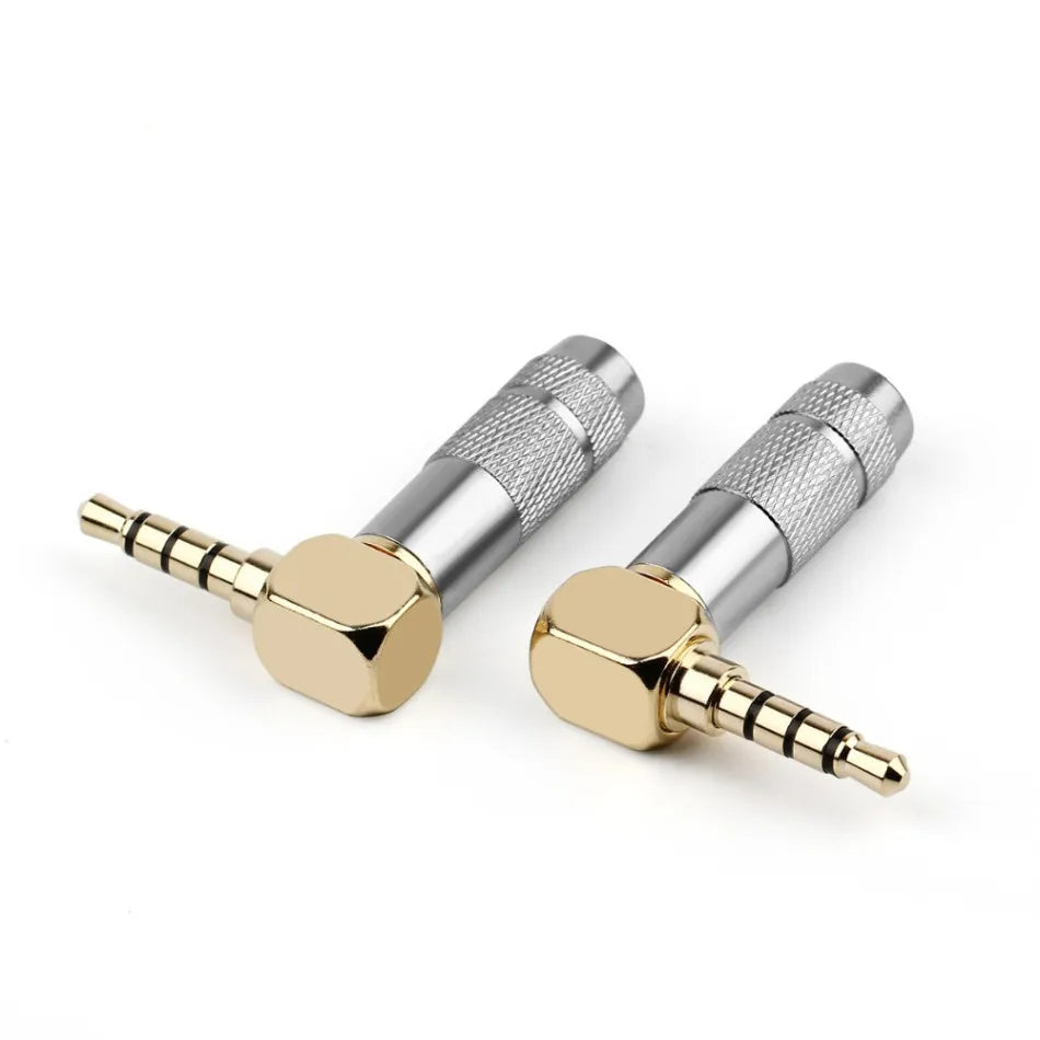 3.5mm 90° Right Angle Audio Adapter Plug – Gold Soldered Earphone Connector, 1/8" 3/4 Pole Headphone Jack