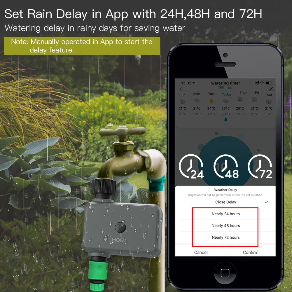 MOES Smart Tuya Bluetooth Garden Water Timer – Programmable Automatic Irrigation with Rain Delay, Hub Required