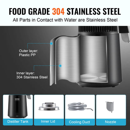 SucceBuy 4L Water Distiller – 1.05 Gallon Countertop Pure Water Purifier with 750W Filter