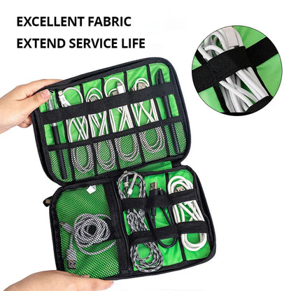 Black & Green Portable Storage Bag – Waterproof Electronic Accessory Organizer for USB Cables, Chargers & Travel