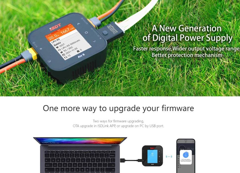 New ISDT Air8 Lipo Power Balance Battery Charger – 20A 500W DC, 1-8S Li-Po, Li-Hv, Li-Ion, Li-Fe, NiMH, Ni-Cd, Pb Discharger