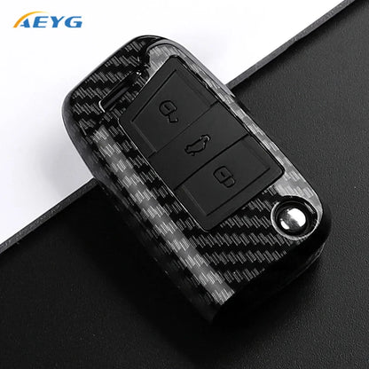 ABS Carbon Fiber Car Key Cover for VW, SEAT & Skoda – Fits Golf 7 MK7, Tiguan MK2, Ateca, Leon FR 2, Ibiza, Octavia