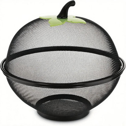Metal Fruit Basket with Mesh Lid - Moisture Resistant Kitchen Storage Rack for Home & Outdoor