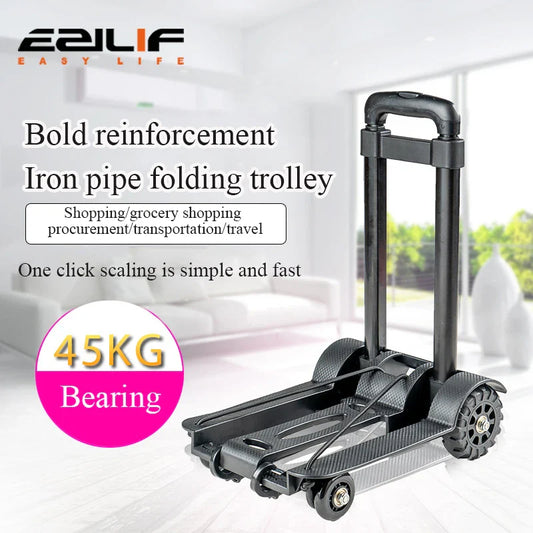 2/4-Wheeled Small Truck with Foldable Pull Rod – Portable Grocery, Luggage & Household Shopping Cart