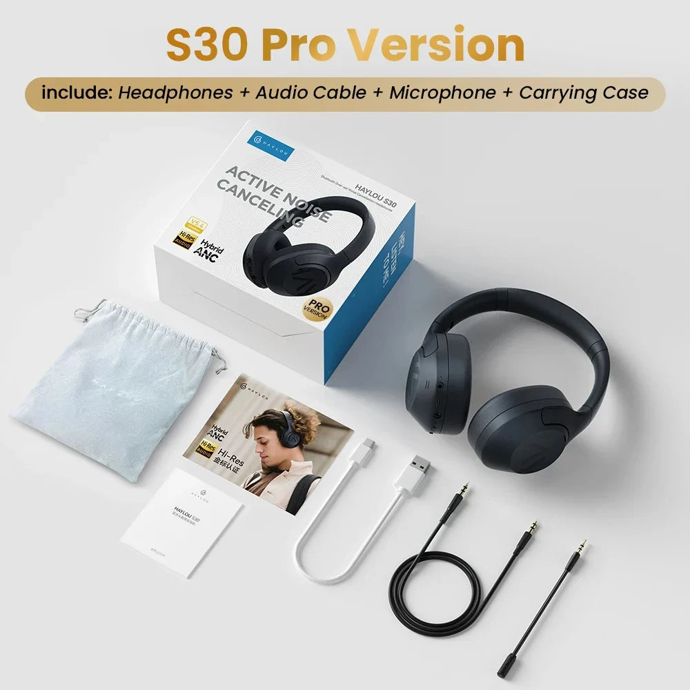 HAYLOU S30 Wireless Bluetooth 5.4 Headphones - 43dB Adaptive Noise Cancelling, 40mm Driver, 80H Playtime Earphones