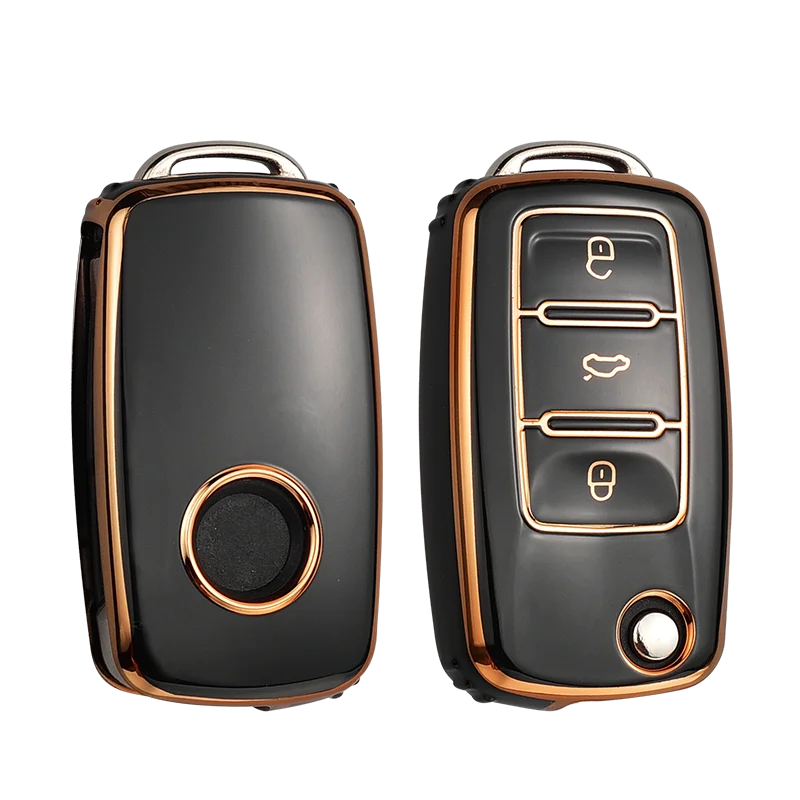Leather TPU Car Key Case Cover for Volkswagen & Skoda – Fits Polo, Golf, Passat, Tiguan, Beetle, Caddy, T5, Up, Eos, Octavia, Seat Leon, Altea