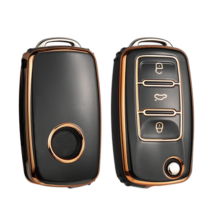 Leather TPU Car Key Case Cover for Volkswagen & Skoda – Fits Polo, Golf, Passat, Tiguan, Beetle, Caddy, T5, Up, Eos, Octavia, Seat Leon, Altea