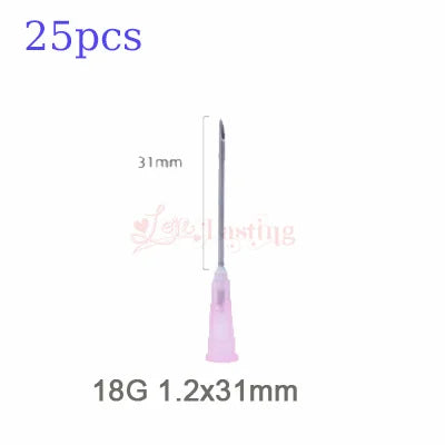 25pcs Disposable Sharp Needles (18G 25G 27G 30G 31G 32G 34G) - Sterile Stainless Steel for Hyaluronic Acid & Tattoo Use