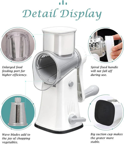 LMETJMA 5-in-1 Rotary Cheese Grater — Vegetable Mandoline, Julienne Slicer & Nut Chopper