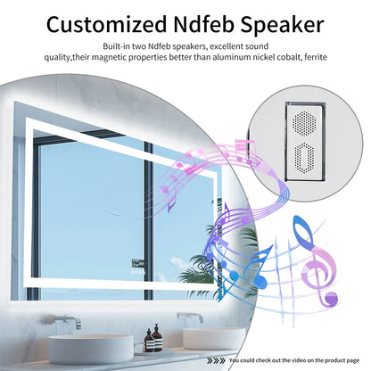 LUVODI Bluetooth LED Bathroom Mirror – Large Anti-Fog Lighted Vanity Mirror with 3-Color Modes