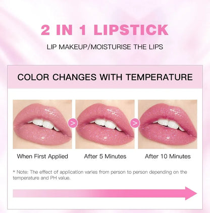 Soft Jelly Color-Changing Lipstick – Glossy Hydrating Glitter Lip Balm with Sparkling Red Shade
