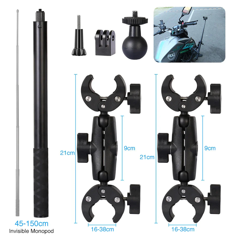 Motorcycle Panoramic Selfie Stick for Insta360 One X2/X3, Monopod Handlebar Mount Bracket, Compatible with GoPro Max Hero 11 Accessories