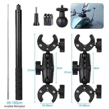 Motorcycle Panoramic Selfie Stick for Insta360 One X2/X3, Monopod Handlebar Mount Bracket, Compatible with GoPro Max Hero 11 Accessories