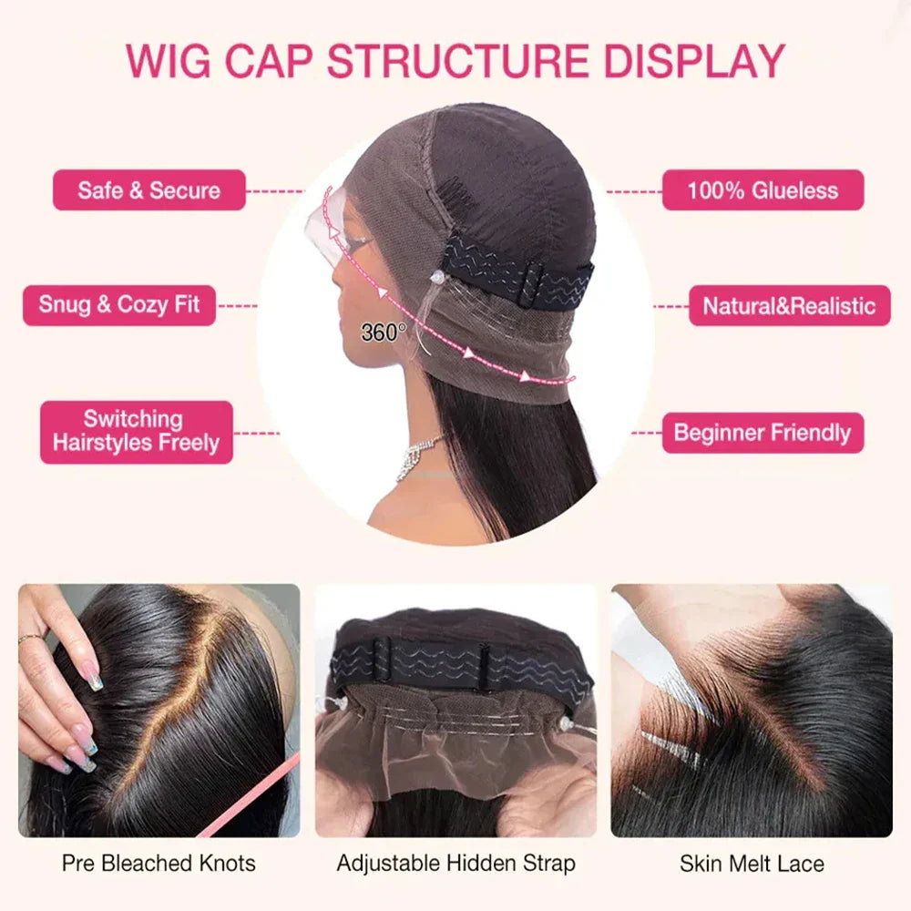 Invisi Strap 360 Lace Front Human Hair Wig – Preplucked 250% Density Body Wave HD Lace, Glueless Wig