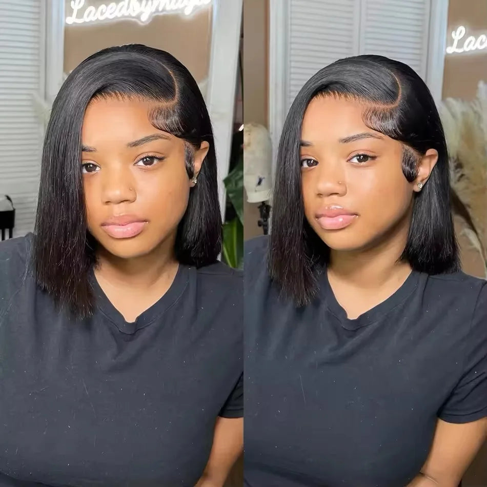 Raw Vietnamese Human Hair Lace Front Wig – 13x6 Bob, Straight Natural Black, 250% Density, 100% Human Hair