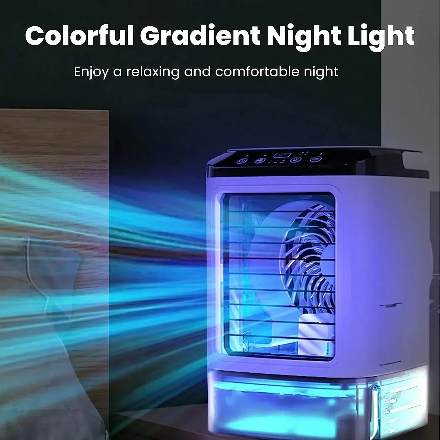 Portable Desktop Air Conditioner Fan – Dual Spray Ultrasonic Humidifier, 3-Speed Silent Air Cooler with Night Light for Home