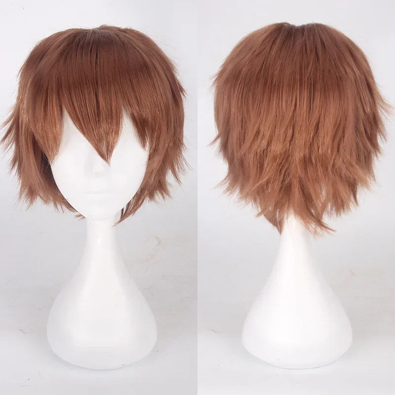 Unisex Synthetic Anime Cosplay Wig – Short Straight Heat-Resistant Hair in Red, White, Pink, Gray & Brown