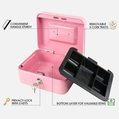 Security Cash & Key Safe Box — Steel Lockable Money, Coin, and Jewelry Storage for Home and Shop