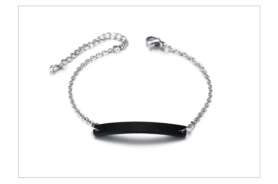 Elegant Personalized ID Bar Bracelet – 5mm Stainless Steel Link Chain for Women with Custom Name or Quote
