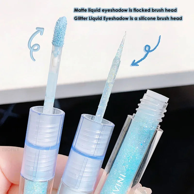 2-in-1 Double Head Glitter Liquid Eyeshadow – Waterproof Matte Blue Green Lightweight Summer Eye Makeup