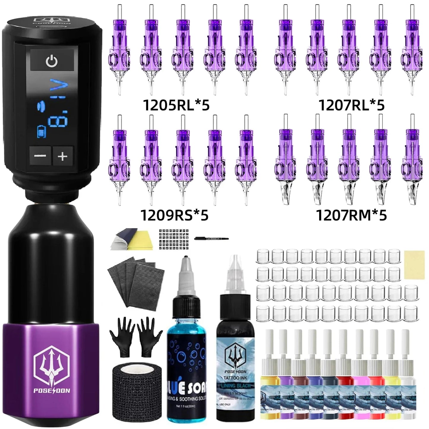 POSEIDON Lightweight Tattoo Pen Kit – Wireless Permanent Makeup Tattoo Machine with Power Supply & Gun Kit