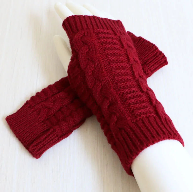 Women’s Stylish Winter Fingerless Gloves — Hand Warmer Arm Crochet Knitting Faux Wool Mittens with Twist Pattern