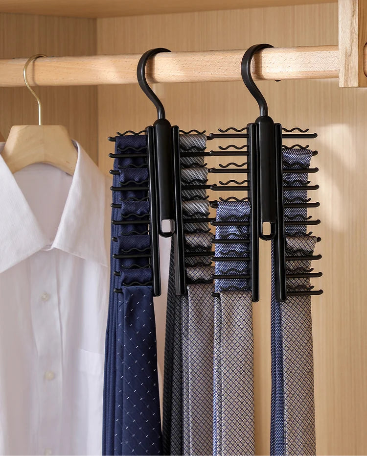 360° Rotating Multi-Functional Plastic Hanger — Adjustable Home Rack for Belts, Scarves & 20 Ties