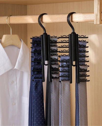 360° Rotating Multi-Functional Plastic Hanger — Adjustable Home Rack for Belts, Scarves & 20 Ties