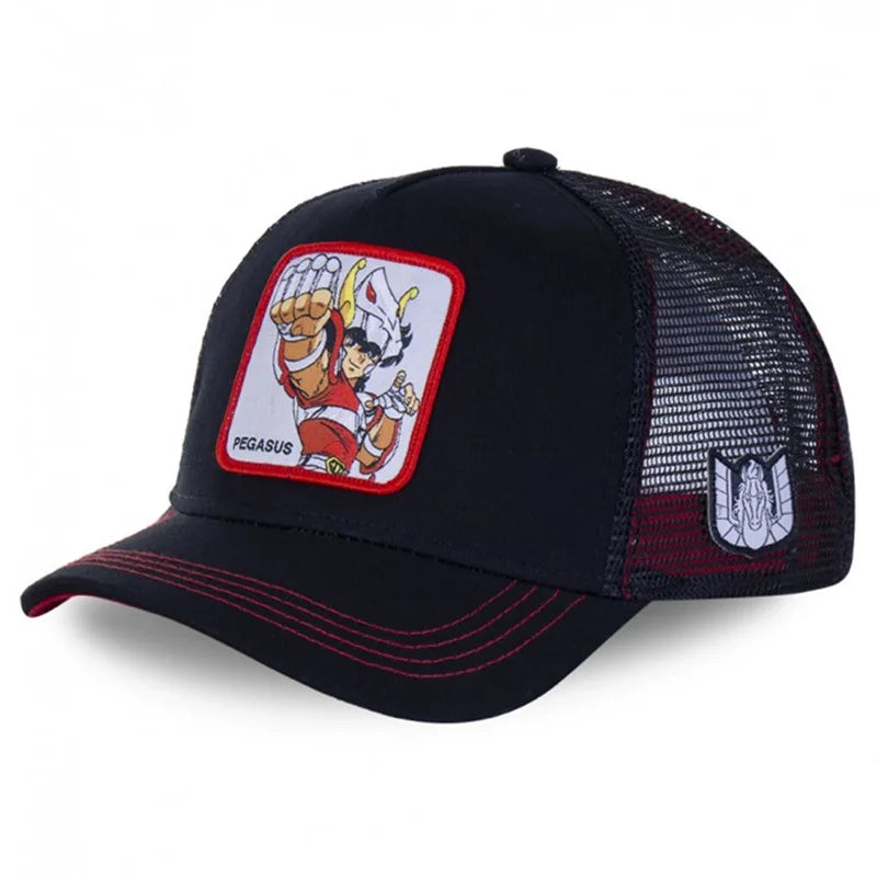 Saint Seiya Anime Baseball Cap - Adjustable Cotton Mesh Trucker Hat for Men & Women Summer Sun Protection