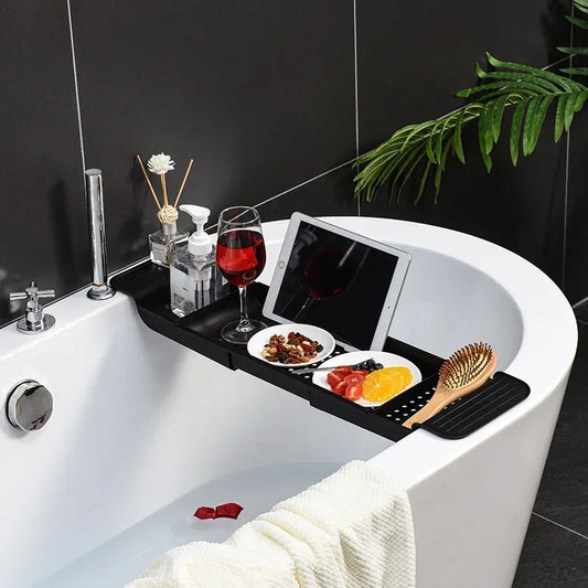 Multi-Function Retractable Bathtub Storage Rack – Bath Tray Shelf for Towels, Kitchen Sink & Drain Holder