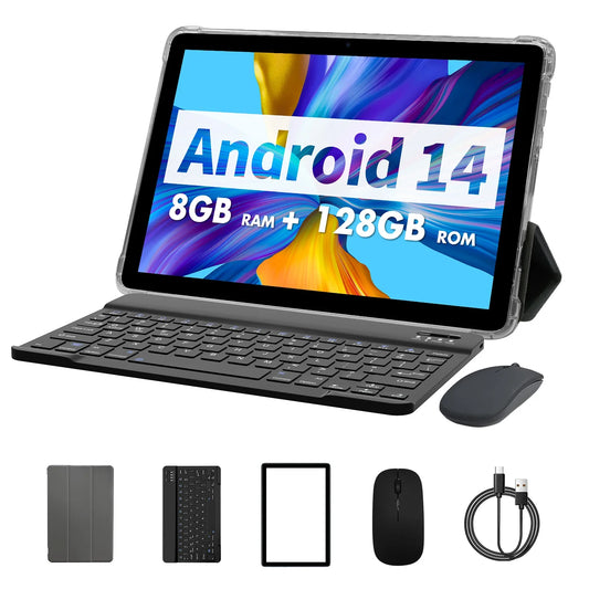 PRITOM TAB11 10-Inch Android 14 Tablet – 8GB RAM + 128GB ROM, Octa-Core, 5G WiFi with Keyboard, Mouse & Case