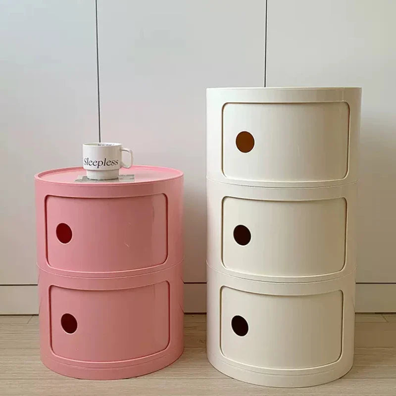 Nordic Minimalist White Bedside Table – Modern Round Plastic Side Cabinet, Small Creative Storage Unit