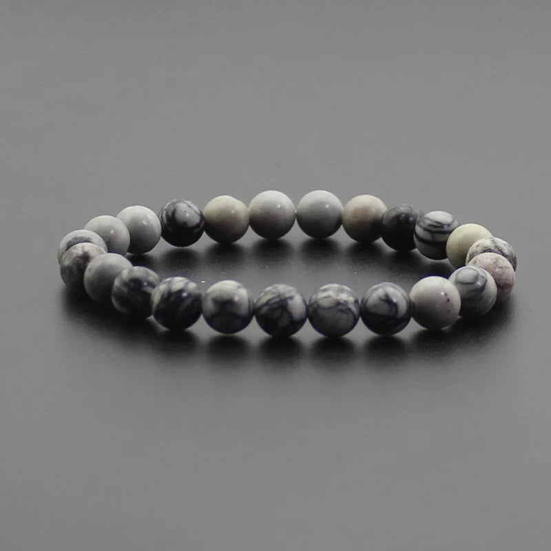 8mm Natural Stone Beaded Bracelet - Black Onyx Lava Tiger Eye Agate Quartz Chakra Yoga Energy Jewelry for Men & Women