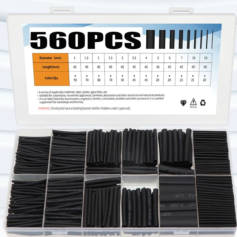 560PCS Heat-Shrink Tubing Kit - Thermoresistant Electrical Insulation for Wire & Cable Connection